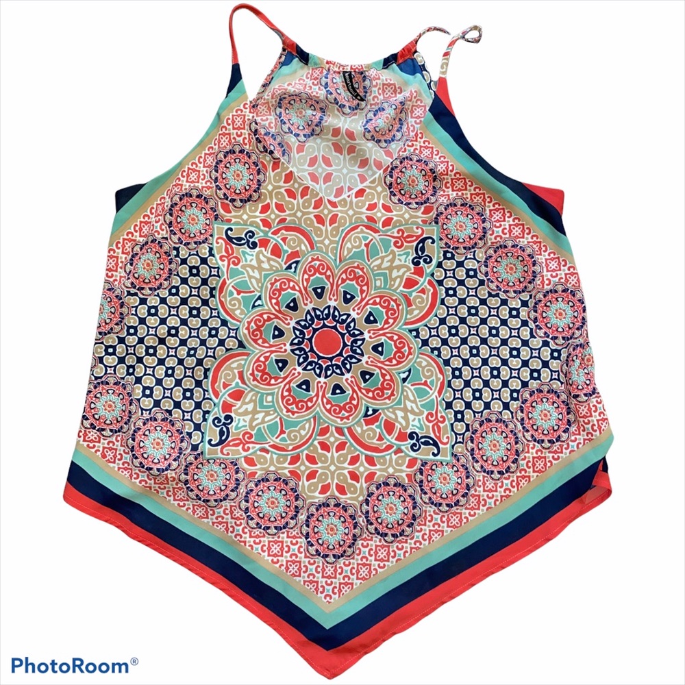 Heart Soul Halter Top Large Geometric scarf top.